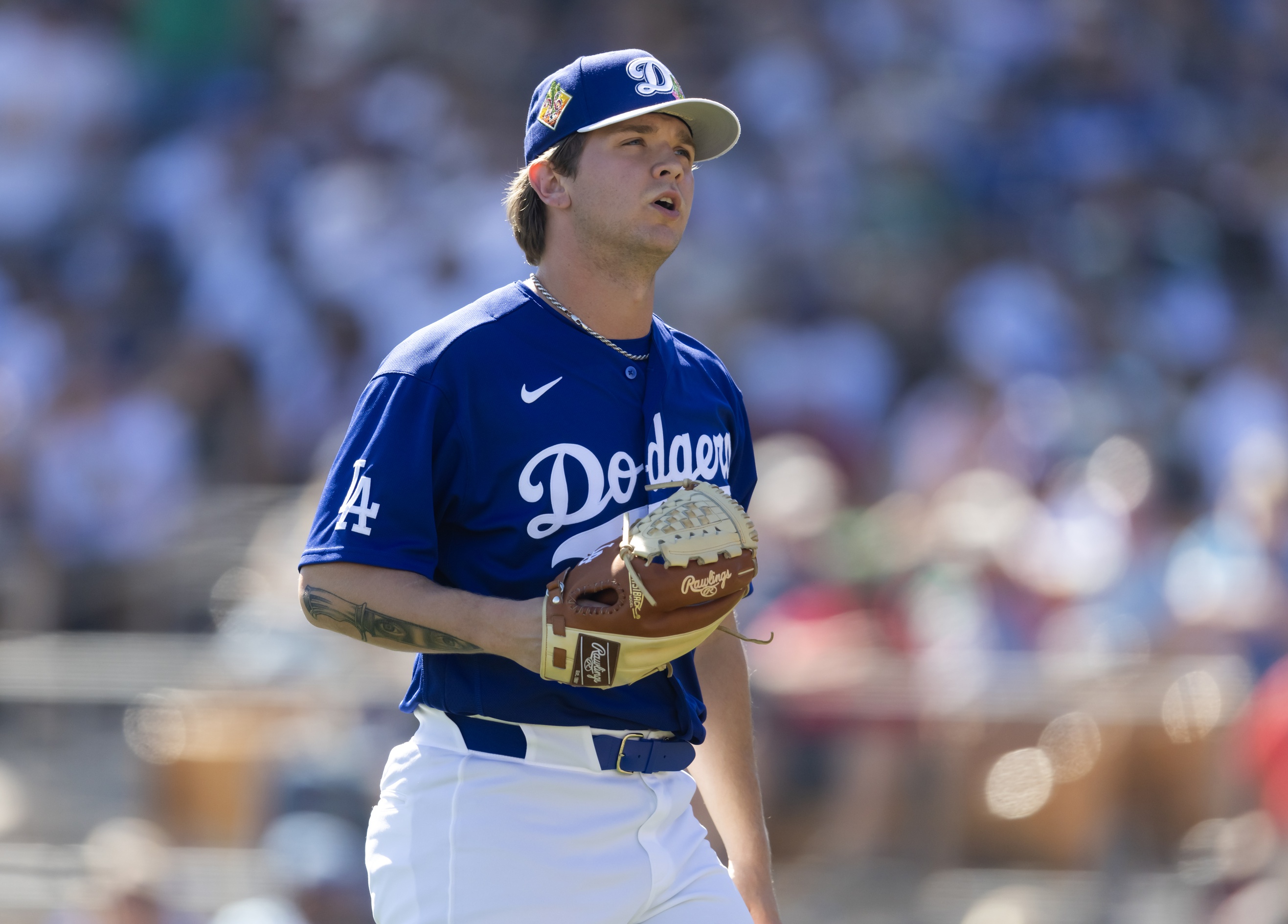 Mar 4, 2026; Glendale, AZ, USA; Los Angeles Dodgers pitcher Jacob Frost against Team Mexico during a spring training game at Camelback Ranch. Mandatory Credit: Mark J. Rebilas-Imagn Images