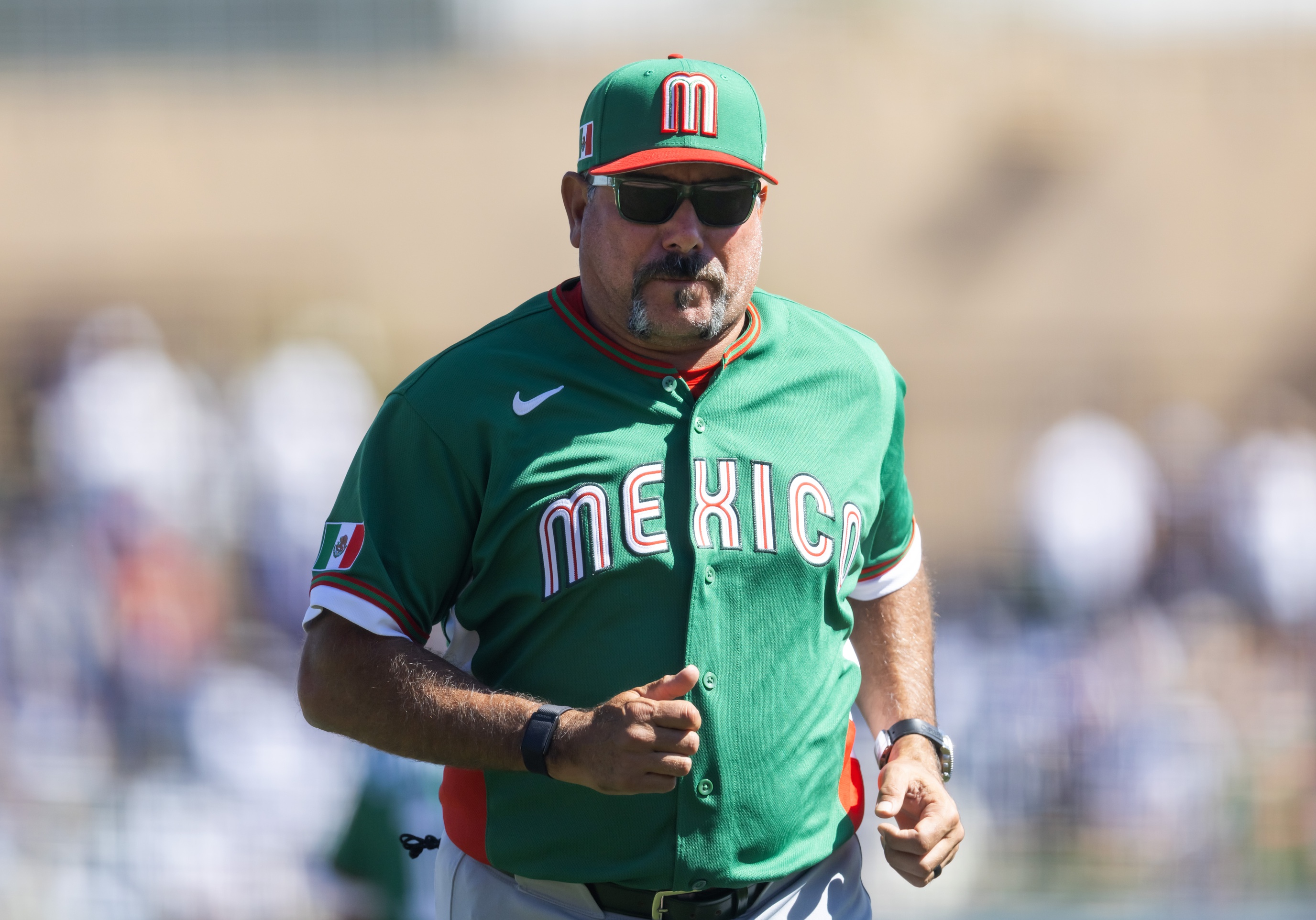 Mar 4, 2026; Glendale, AZ, USA; Team Mexico manager Benji Gil against the Los Angeles Dodgers during a spring training game at Camelback Ranch. Mandatory Credit: Mark J. Rebilas-Imagn Images