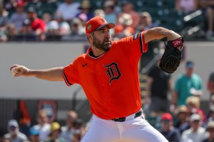 Mar 12, 2026; Lakeland, Florida, USA; Detroit Tigers pitcher Justin Verlander (35) throws during the first inning against the New York Yankees at Publix Field at Joker Marchant Stadium. Mandatory Credit: Mike Watters-Imagn Images