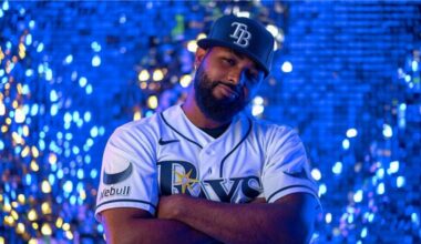 Tampa Bay Rays player wearing jersey with Webull patch on sleeve