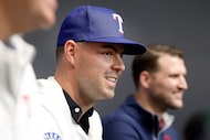 Newly acquired Texas Rangers starting pitcher MacKenzie Gore responds to questions from the...