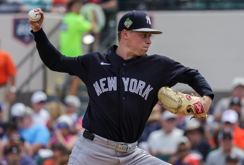 Will Warren delivers a pitch during the Yankees' 3-2 spring training win over the Rays on March 17, 2026.