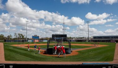 The Philadelphia Phillies take batting practice before the game.