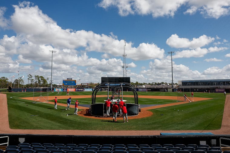The Philadelphia Phillies take batting practice before the game.