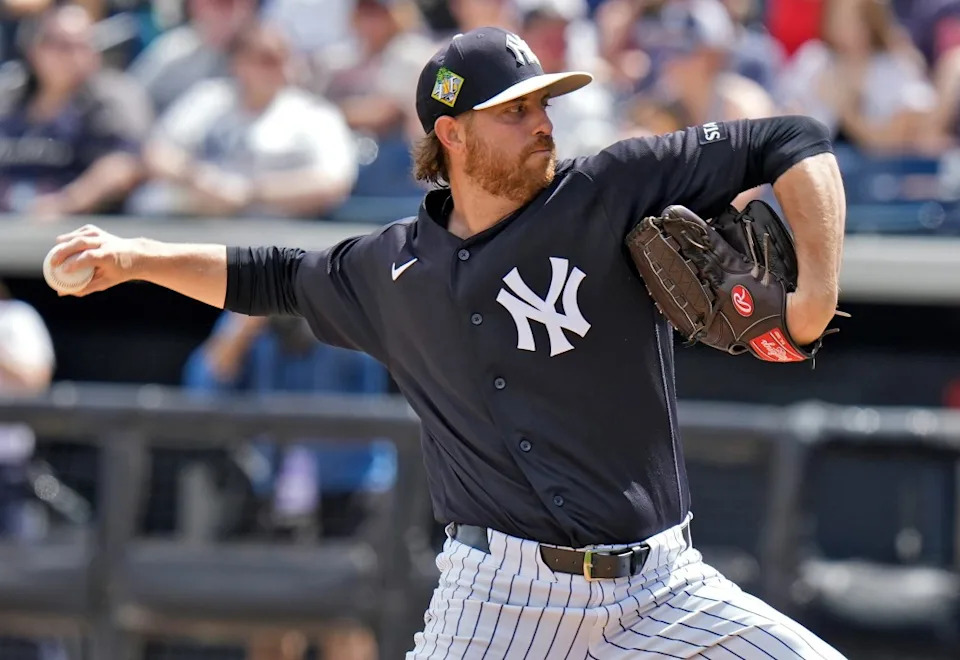Paul Blackburn, throwing a pitch during an earlier spring training outing, threw four shutout innings in the Yankees’ 4-2 exhibition win over the Phillies on March 10, 2026. AP