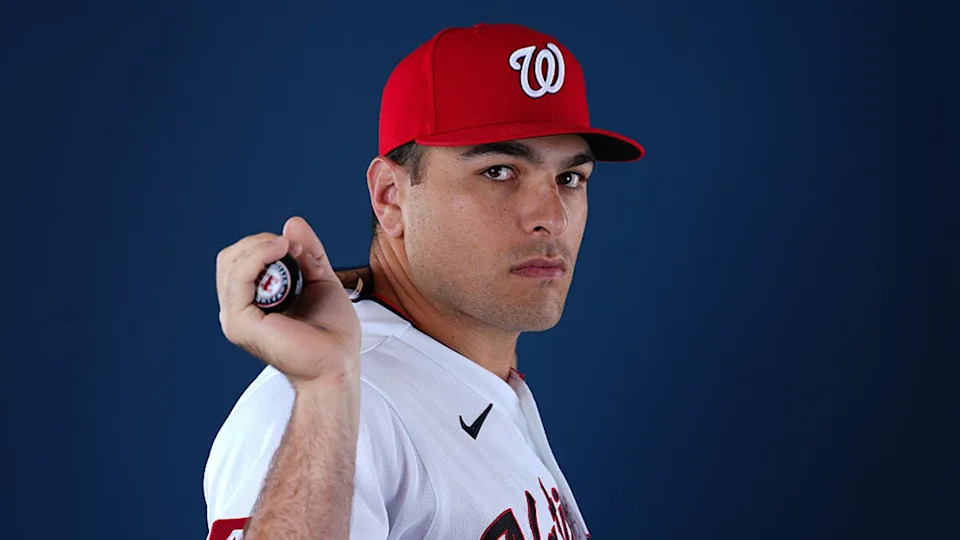 <div>WEST PALM BEACH, FLORIDA - FEBRUARY 20: Matt Mervis #35 of the Washington Nationals poses for a photo during the Washington Nationals Photo Day at CACTI Park of the Palm Beaches on February 20, 2026 in West Palm Beach, Florida. (Photo by Rich Storry/Getty Images)</div>