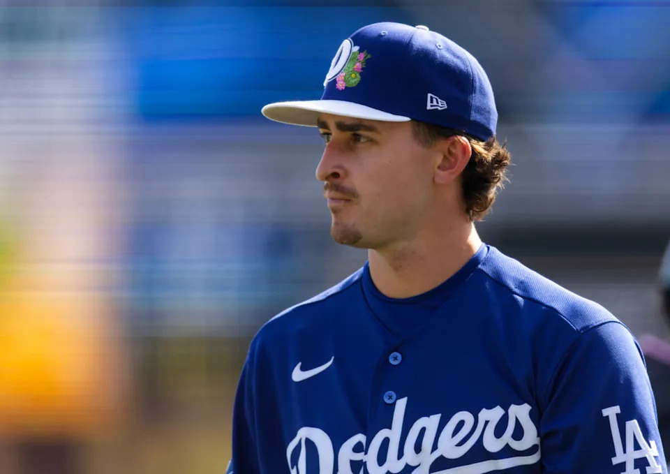 Los Angeles Dodgers pitcher Justin Wrobleski against the Cleveland Guardians during a spring training game at Camelback Ranch-Glendale.