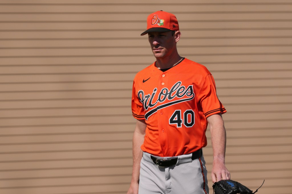 Baltimore Orioles' pitcher Chris Bassitt works out during spring training.