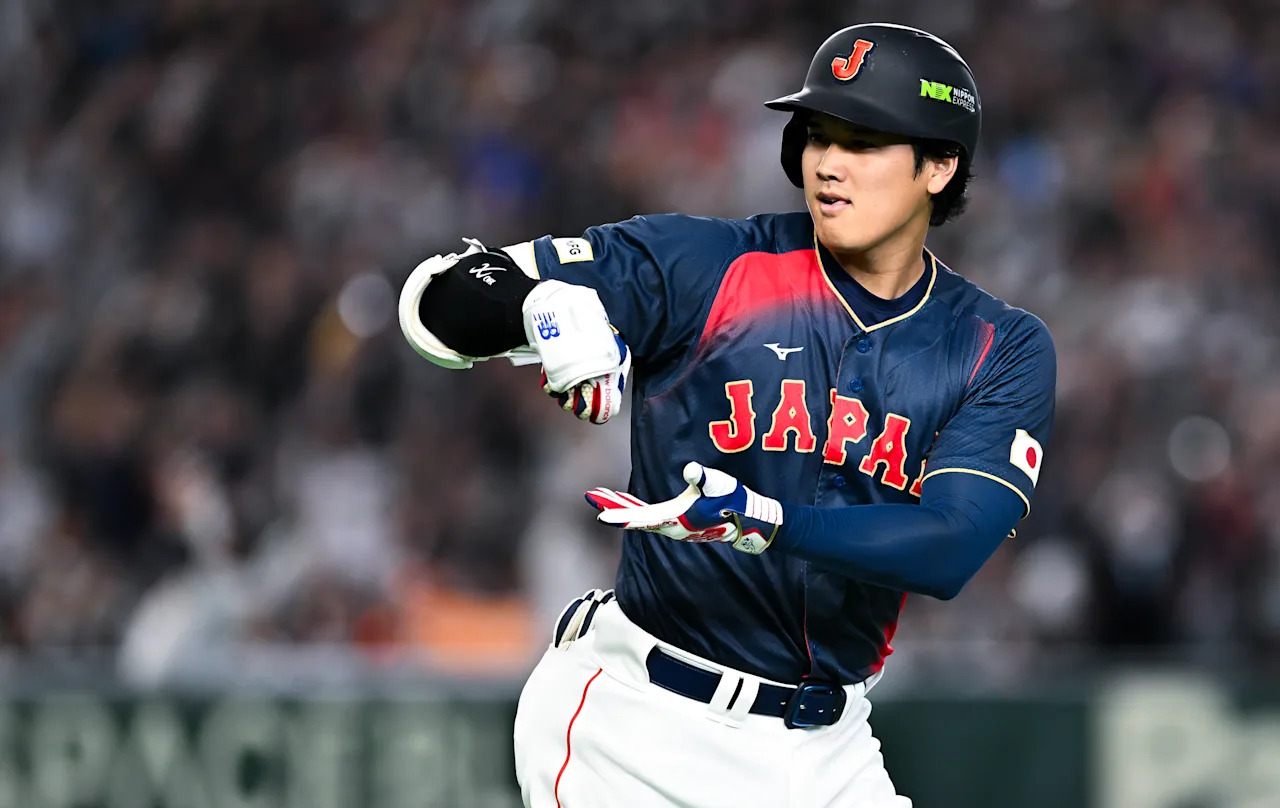 TOKYO, JAPAN - MARCH 06: Shohei Ohtani #16 of Team Japan celebrates after hits a grand slam in the second inning during the 2026 World Baseball Classic Pool C game between Japan and Chinese Taipei at Tokyo Dome on March 06, 2026 in Tokyo, Japan. (Photo by Gene Wang - Capture At Media/Getty Images)