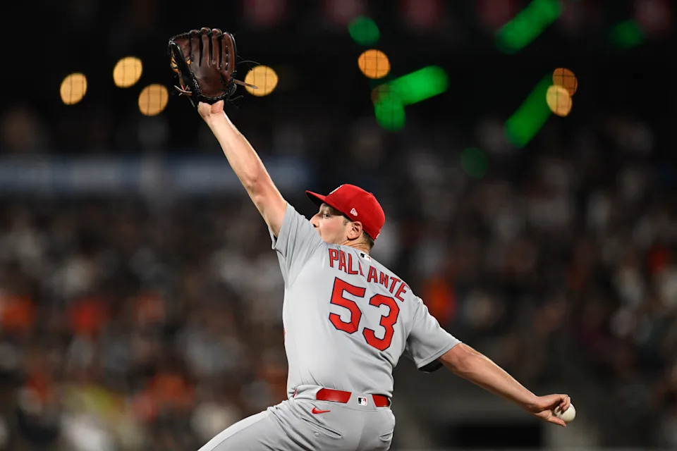 Sep 23, 2025; San Francisco, California, USA; St. Louis Cardinals starting pitcher Andre Pallante (53) throws against the San Francisco Giants during the third inning at Oracle Park. Mandatory Credit: Eakin Howard-Imagn Images | Eakin Howard-Imagn Images