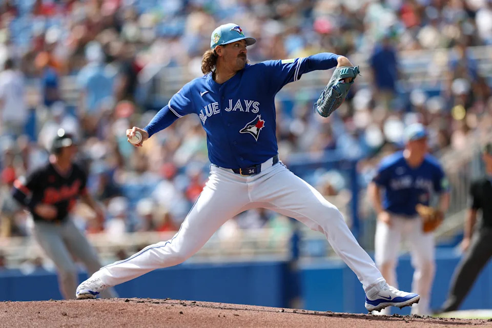 Mar 8, 2026; Dunedin, Florida, USA; Toronto Blue Jays starting pitcher Kevin Gausman (34) throws a pitch against the Detroit Tigers in the second inning during spring training at TD Ballpark. Mandatory Credit: Nathan Ray Seebeck-Imagn Images