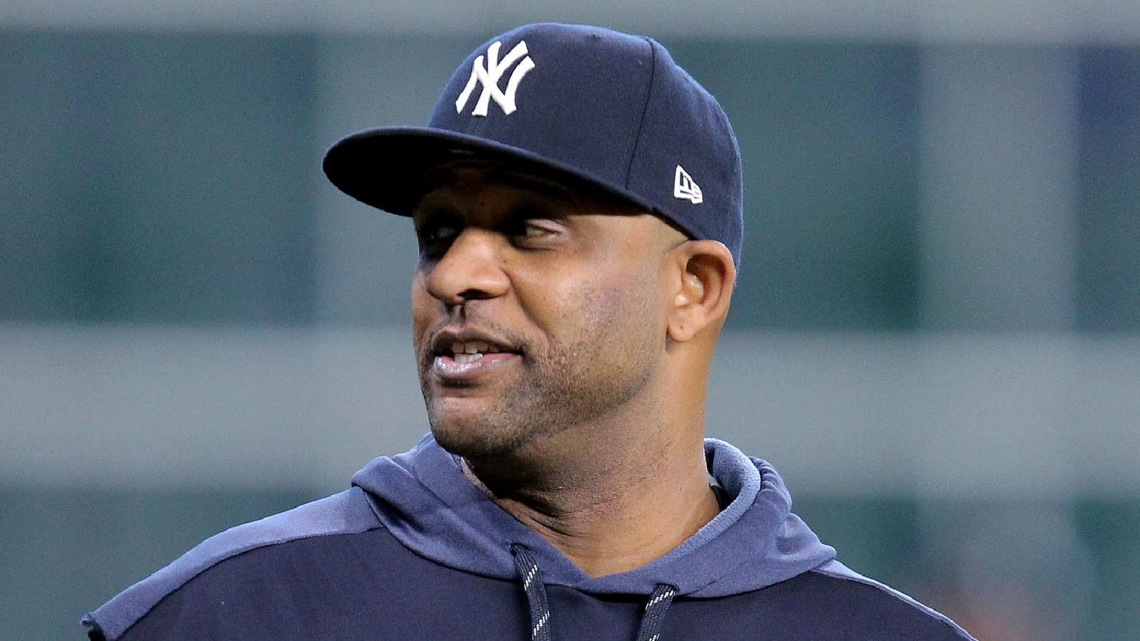 CC Sabathia in a Yankees hat