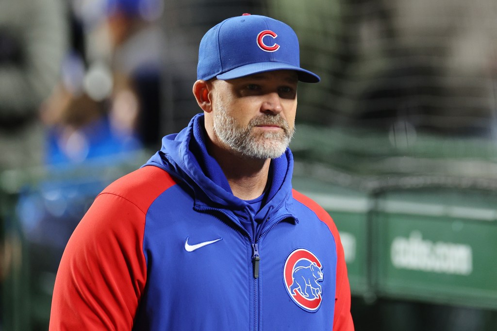 Manager David Ross #3 of the Chicago Cubs looks on prior to the game against the Pittsburgh Pirates at Wrigley Field on September 19, 2023 in Chicago, Illinois.
