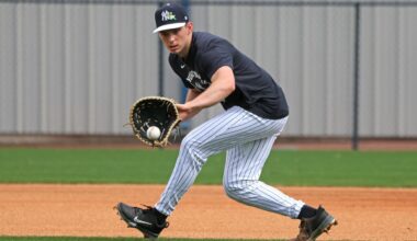 Yankees' Ben Rice flashes glove at first base with diving catch