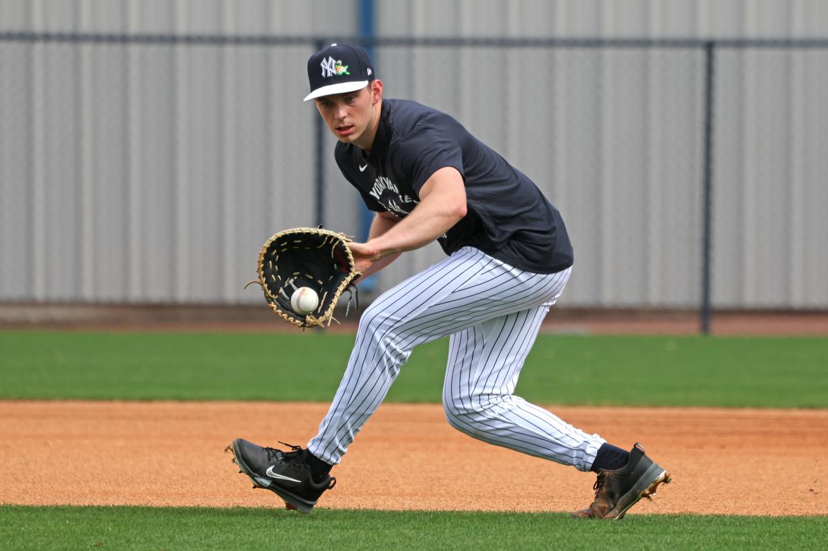 Yankees' Ben Rice flashes glove at first base with diving catch