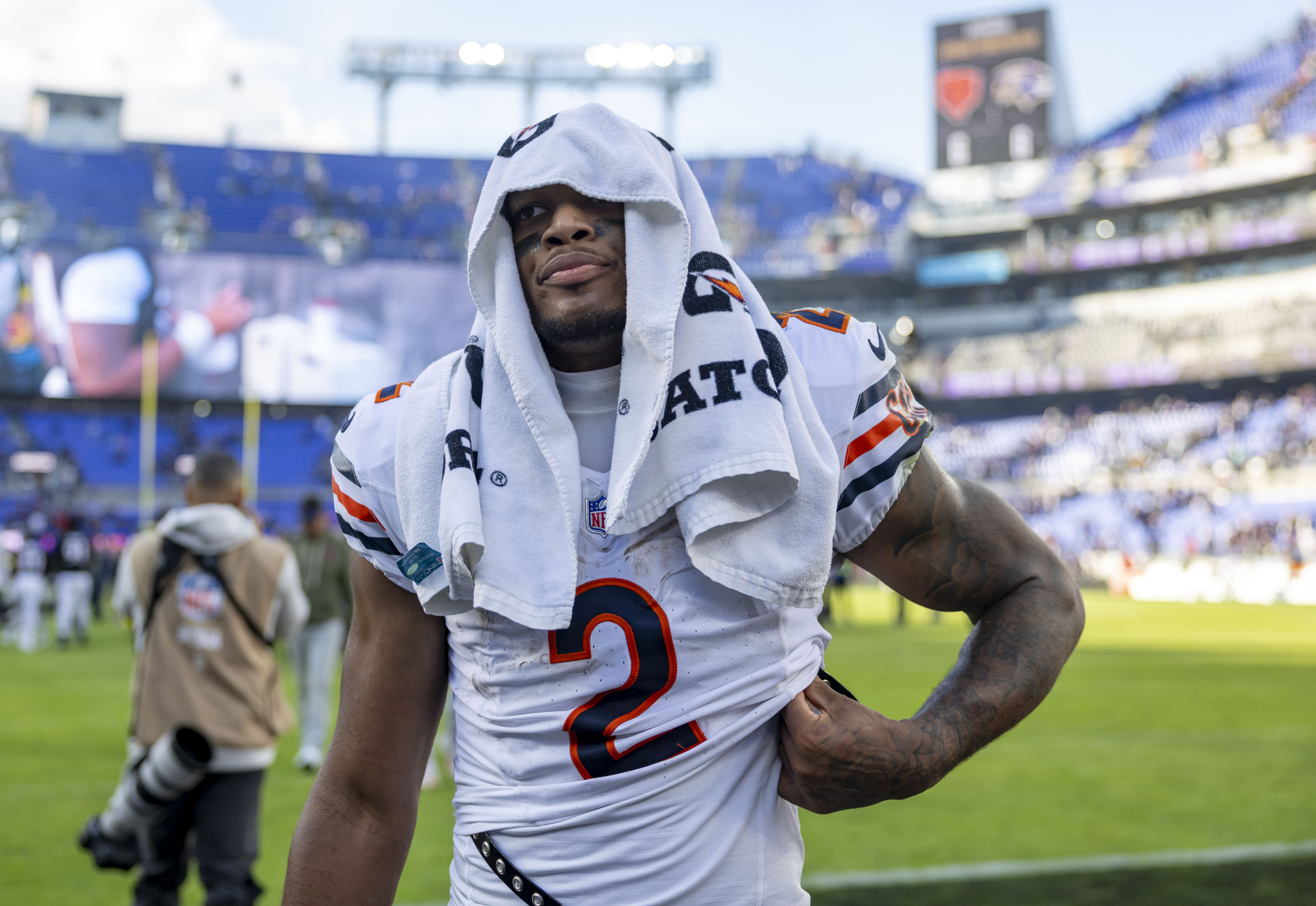 Chicago Bears wide receiver DJ Moore walks off the field...