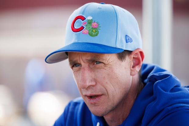 Chicago Cubs manager Craig Counsell speaks with members of the press after practice during spring training at Sloan Park Sunday Feb. 15, 2026 in Mesa, Ariz. (Armando L. Sanchez/Chicago Tribune)
