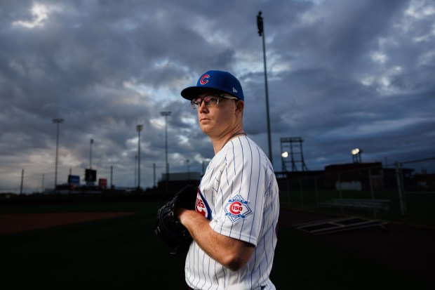 Cubs pitcher Jordan Wicks poses for a portrait during photo day at spring training at Sloan Park Tuesday Feb. 17, 2026 in Mesa, Ariz. (Armando L. Sanchez/Chicago Tribune)