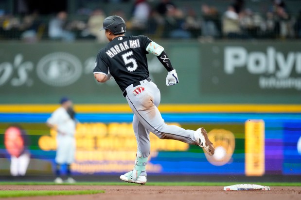 Munetaka Murakami of the Chicago White Sox hits a solo home run in the second inning against the Milwaukee Brewers on March 29, 2026, in Milwaukee, Wisconsin. (John Fisher/Getty Images)