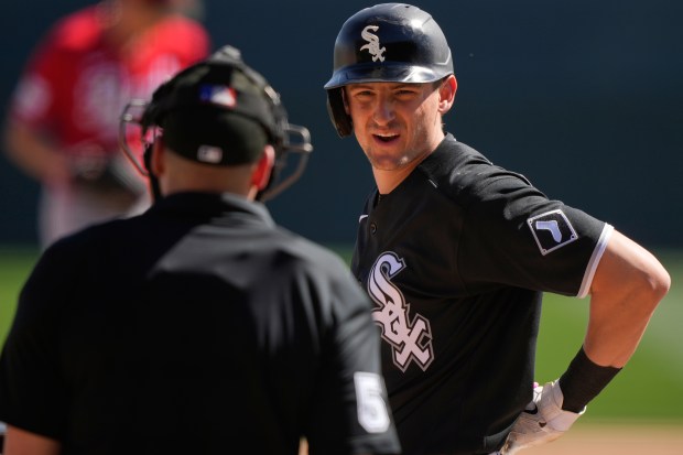 Chicago White Sox Colson Montgomery at bat during a spring training game against the Cincinnati Reds, Wednesday, Feb. 25, 2026, in Glendale, Ariz. (AP Photo/Brynn Anderson)