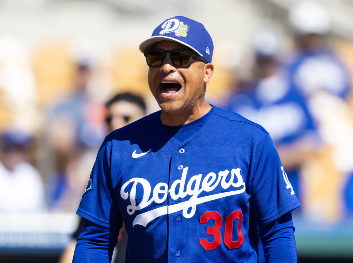 Mar 4, 2026; Glendale, AZ, USA; Los Angeles Dodgers manager Dave Roberts against Team Mexico during a spring training game at Camelback Ranch. Mandatory Credit: Mark J. Rebilas-Imagn Images