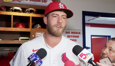 St. Louis Cardinals pitcher Matthew Liberatore talks with media after Opening Day win over Rays
