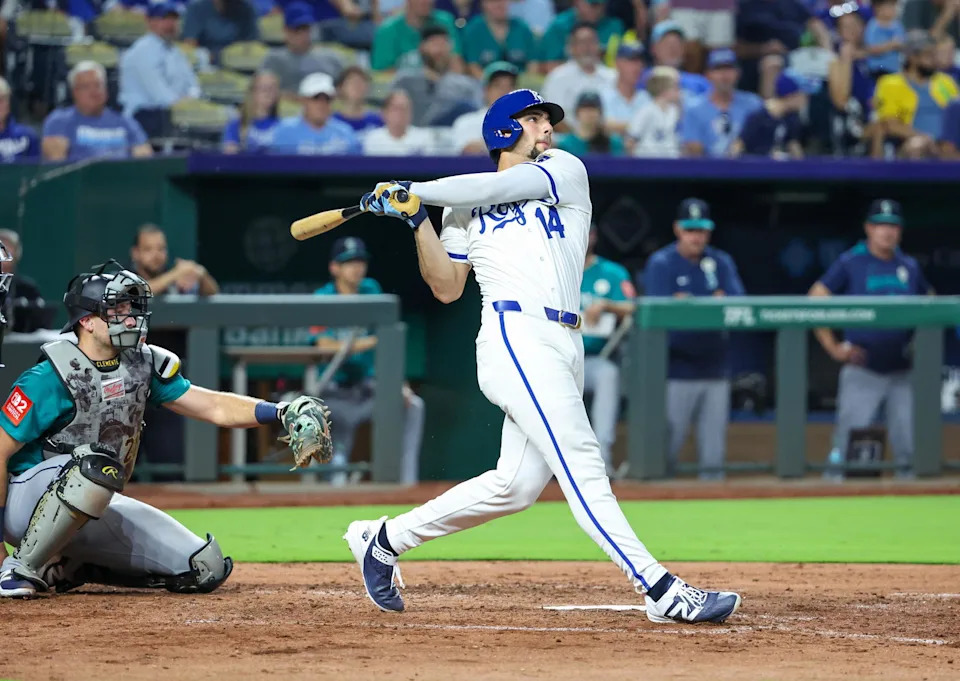 Kansas City Royals right fielder Jack Caglianone (14). © Scott Sewell-Imagn Images