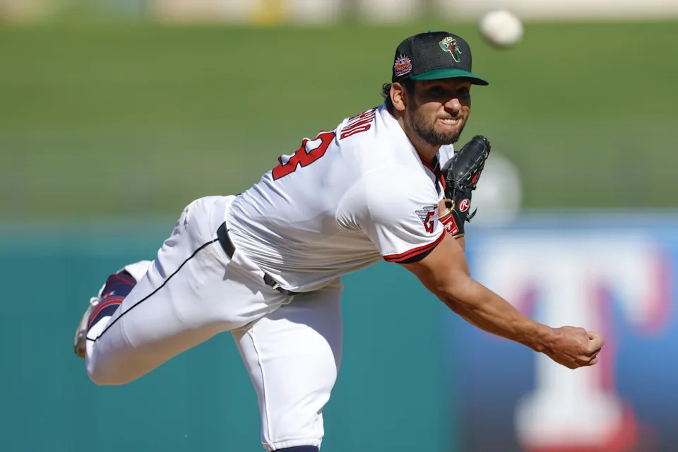 SURPRISE, ARIZONA - OCTOBER 29: Daniel Espino #28 of the Surprise Saguaros throws a pitch during an Arizona Fall League game against the Scottsdale Scorpions at Surprise Stadium on October 29, 2025 in Surprise, Arizona. (Photo by Brandon Sloter/Getty Images) | Getty Images