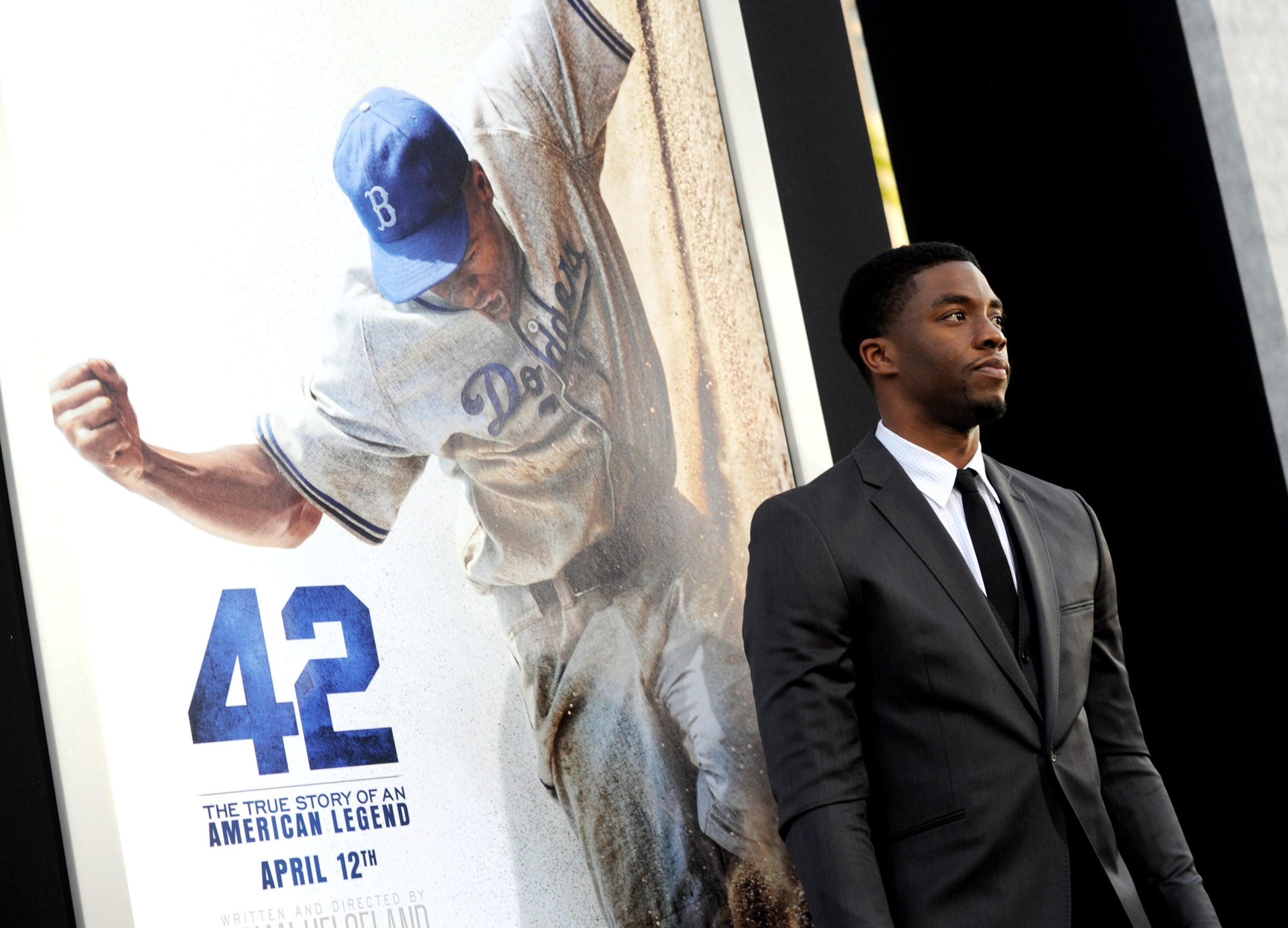 LOS ANGELES, CA - APRIL 09: Actor Chadwick Boseman arrives at the premiere of Warner Bros. Pictures’ and Legendary Pictures’ “42” at the Chinese Theatre on April 9, 2013 in Los Angeles, California. (Photo by Kevin Winter/Getty Images)