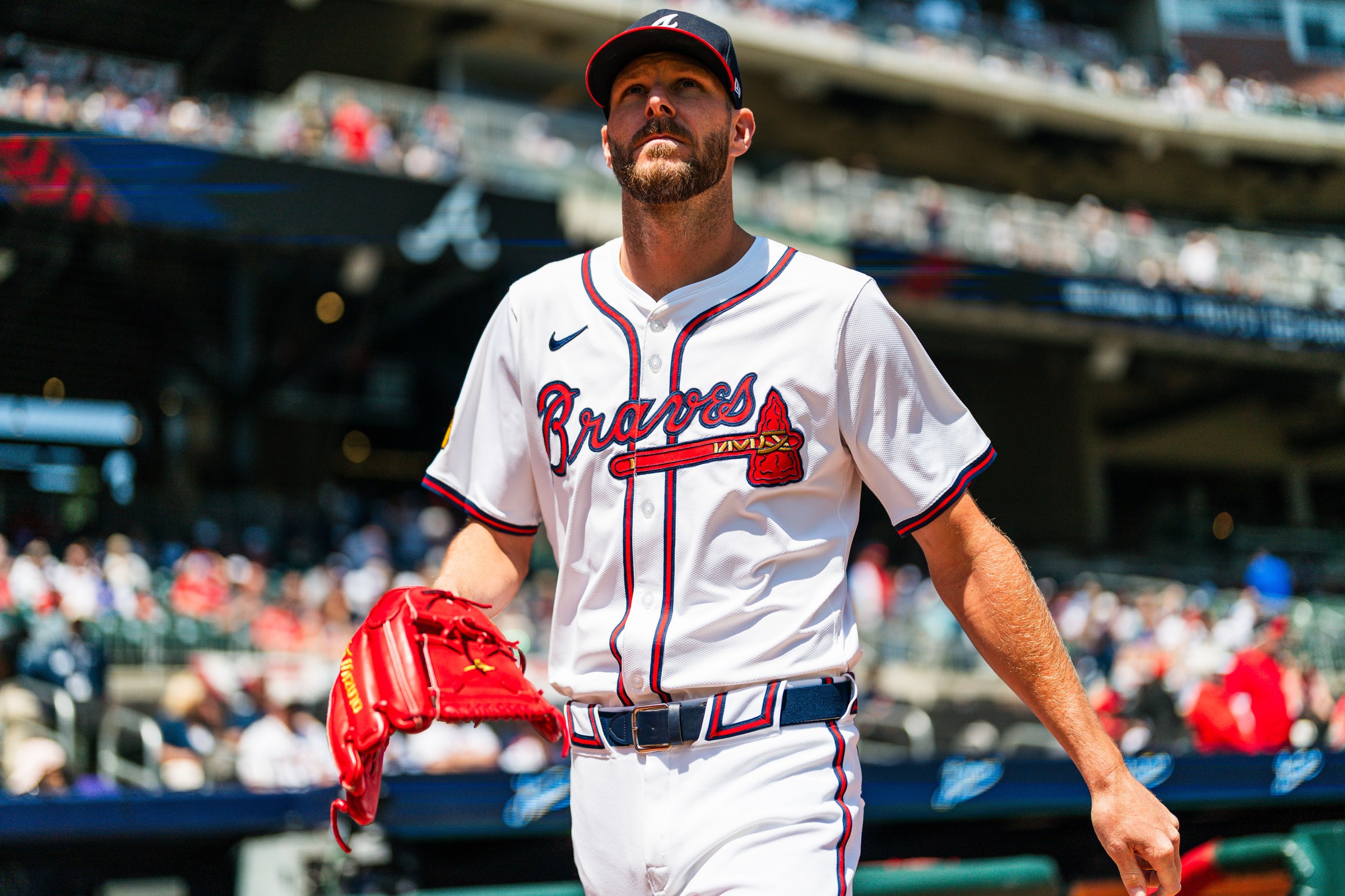 ATLANTA, GA - APRIL 07: Chris Sale #51 of the Atlanta Braves walks to the bullpen before the game against the Arizona Diamondbacks at Truist Park on April 7, 2024 in Atlanta, Georgia. (Matthew Grimes Jr./Atlanta Braves/Getty Images)