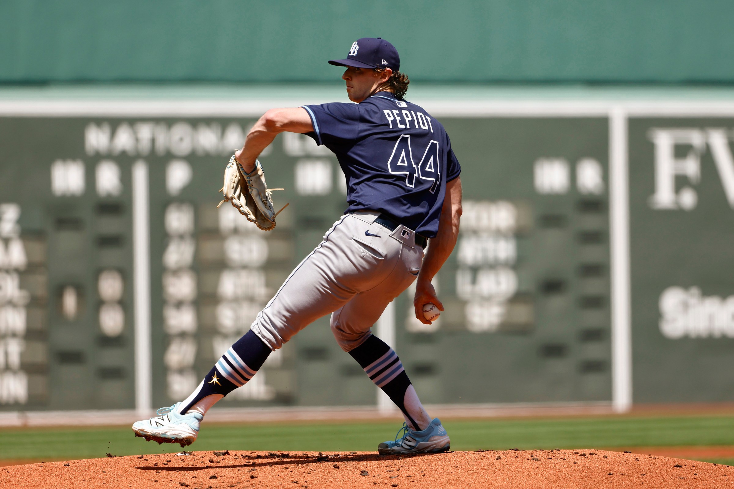BOSTON, MA - JULY 13: Ryan Pepiot #44 of the Tampa Bay Rays pitches against the Boston Red Sox during the game at Fenway Park on July 13, 2025 in Boston, Massachusetts. (Photo By Winslow Townson/Getty Images)