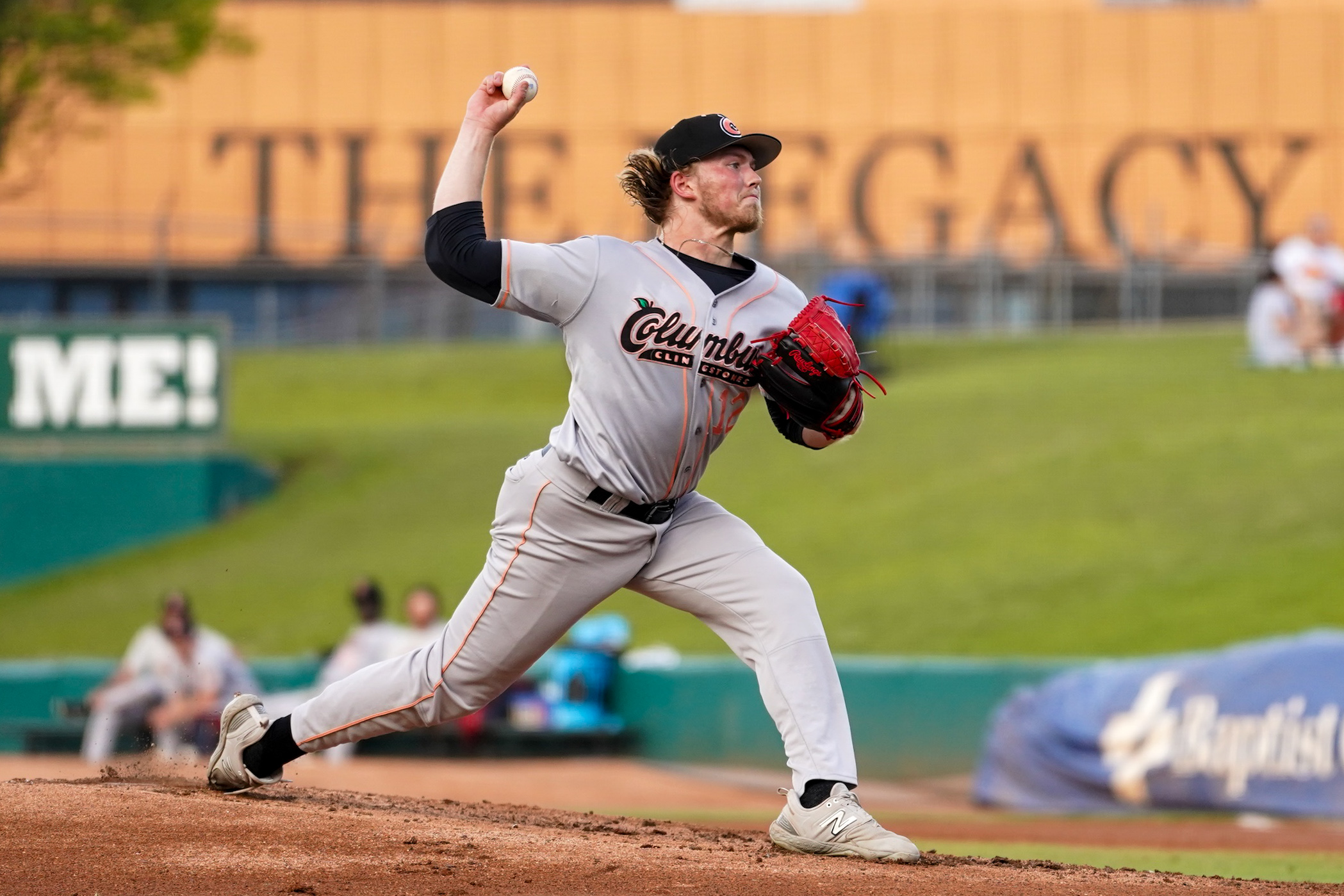 MONTGOMERY, AL - JULY 03: Lucas Braun #12 of the Columbus Clingstones pitches during the game between the Columbus Clingstones and the Montgomery Biscuits at Montgomery Riverwalk Stadium on Thursday, July 3, 2025 in Montgomery, Alabama. (Photo by Natalie Buchanan/Minor League Baseball via Getty Images)