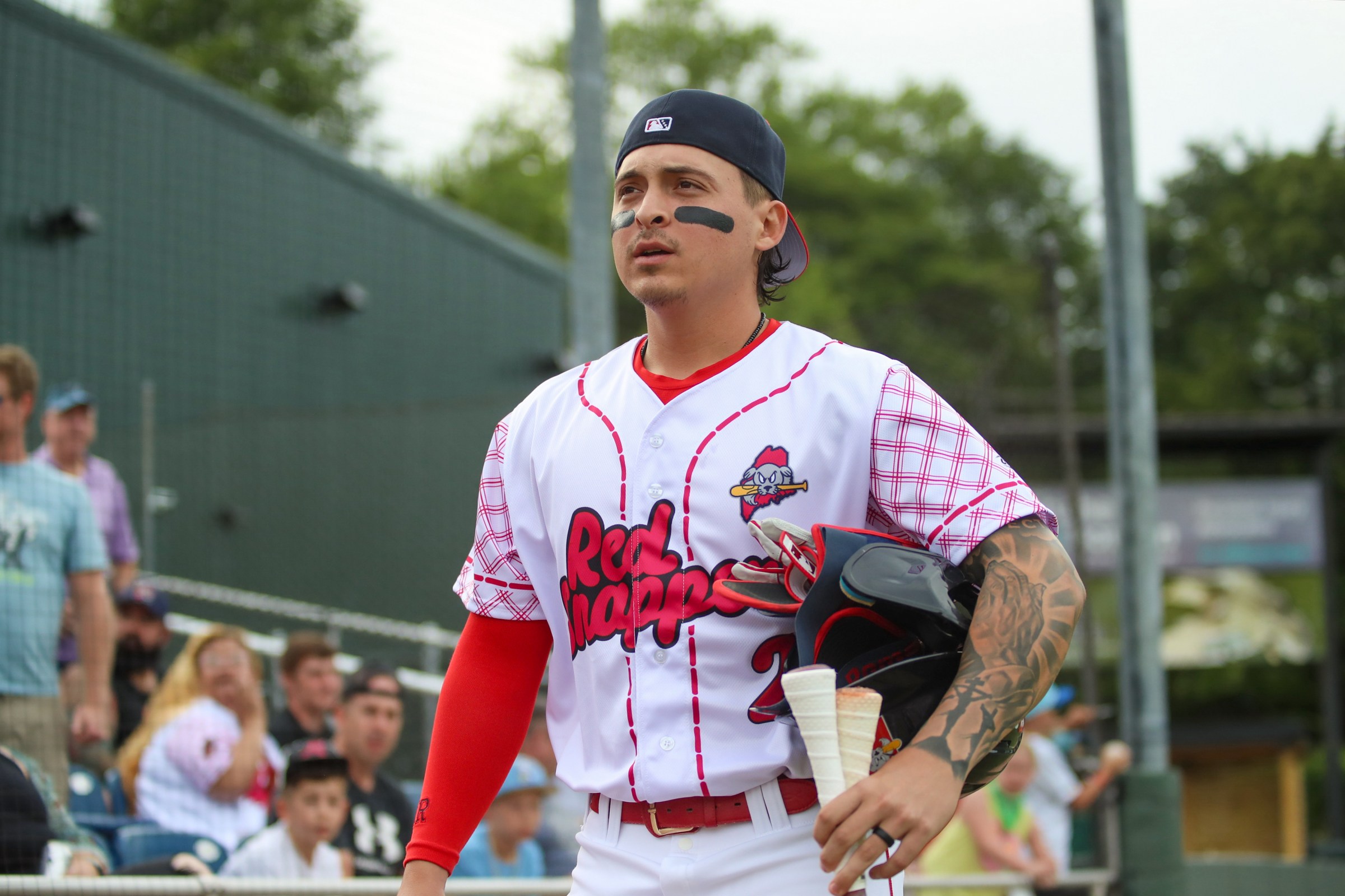 PORTLAND, ME - JULY 05: Mikey Romero #2 of the Portland Sea Dogs walks to the dugout before the game between the New Hampshire Fisher Cats and the Portland Sea Dogs at Hadlock Field on Saturday, July 5, 2025 in Portland, Maine. (Photo by Tyler Rodriguez/Minor League Baseball via Getty Images)