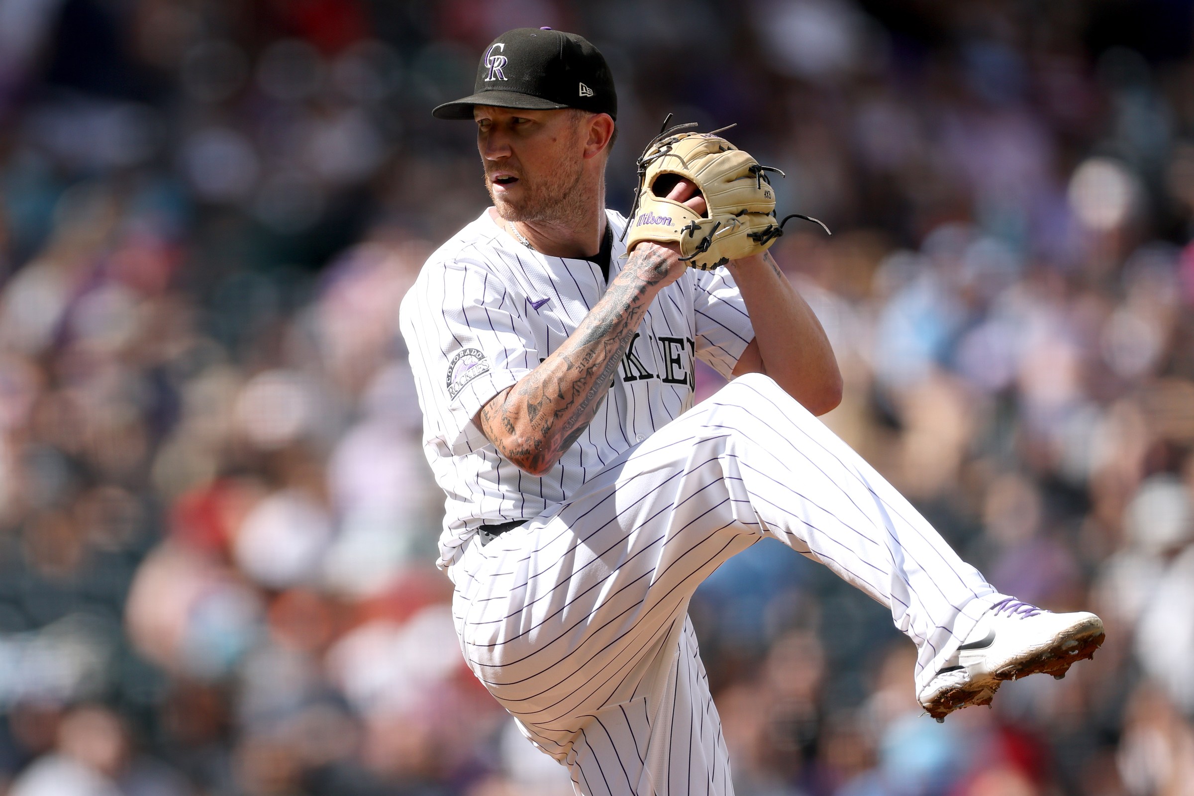 DENVER, COLORADO - SEPTEMBER 21: Starting pitcher Kyle Freeland #21of the Colorado Rockies throws against the Los Angeles Angels in the second inning at Coors Field on September 21, 2025 in Denver, Colorado. (Photo by Matthew Stockman/Getty Images)