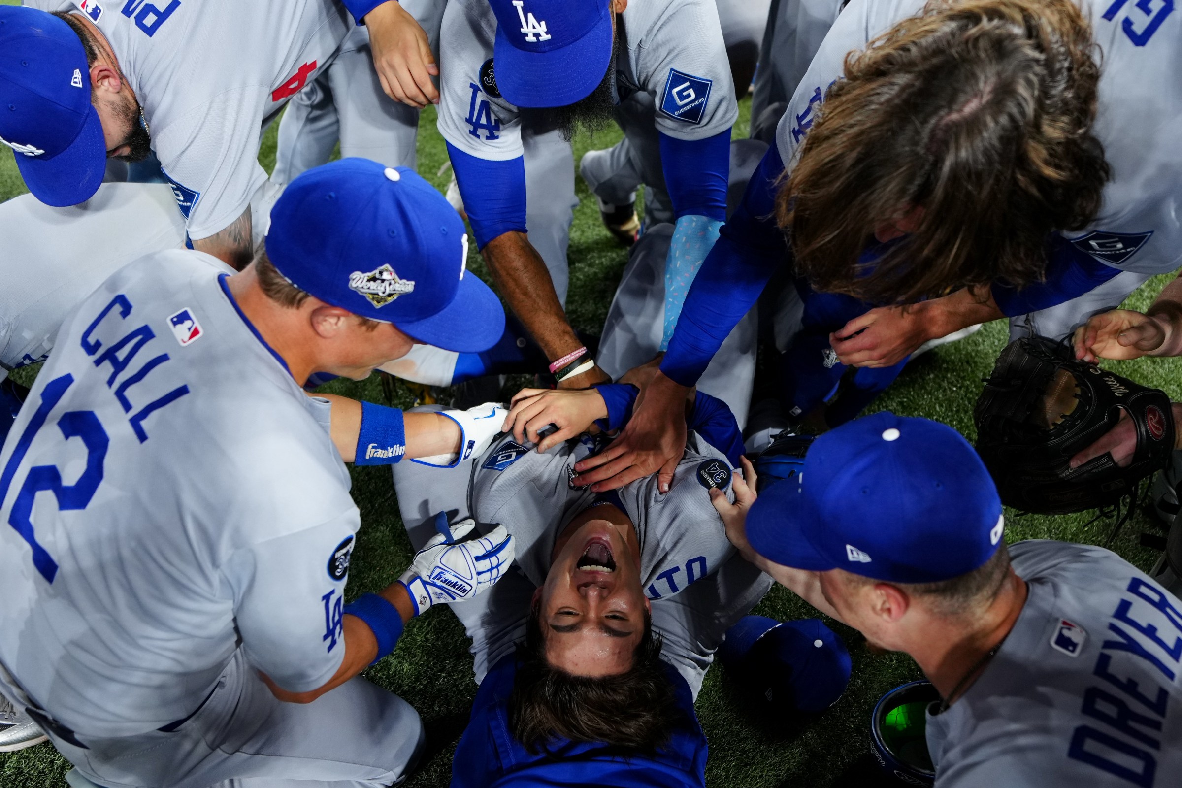 TORONTO, ON - NOVEMBER 01: Yoshinobu Yamamoto #18 of the Los Angeles Dodgers celebrates with teammates after winning Game Seven of the 2025 World Series presented by Capital One between the Los Angeles Dodgers and the Toronto Blue Jays at Rogers Centre on Saturday, November 1, 2025 in Toronto, Ontario, Canada. (Photo by Daniel Shirey/MLB Photos via Getty Images)