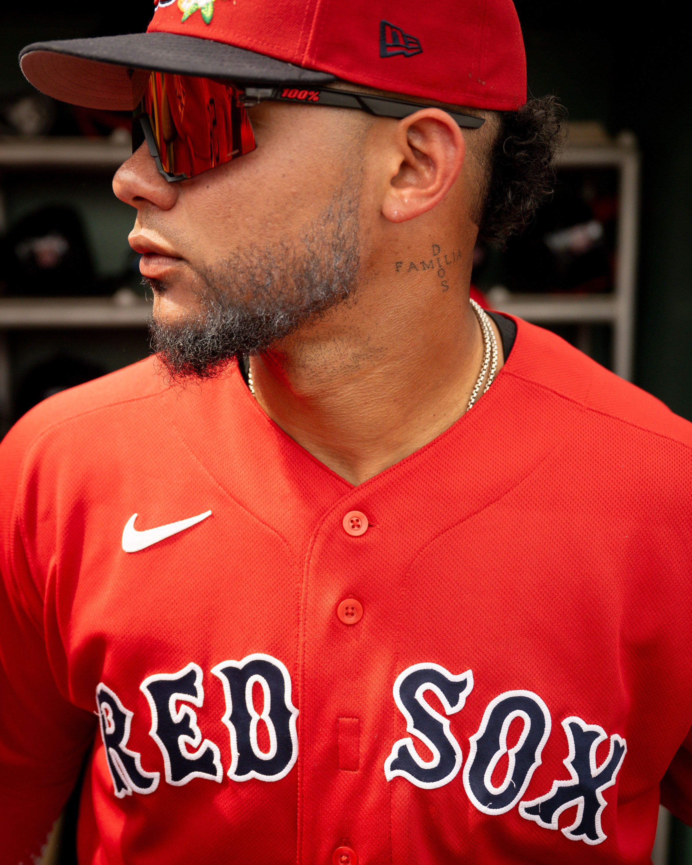 FORT MYERS, FLORIDA - FEBRUARY 22: Willson Contreras #40 of the Boston Red Sox looks on in the dugout before a game against the Toronto Blue Jays at JetBlue Park at Fenway South on February 22, 2026 in Fort Myers, Florida. (Photo by Maddie Malhotra/Boston Red Sox/Getty Images)