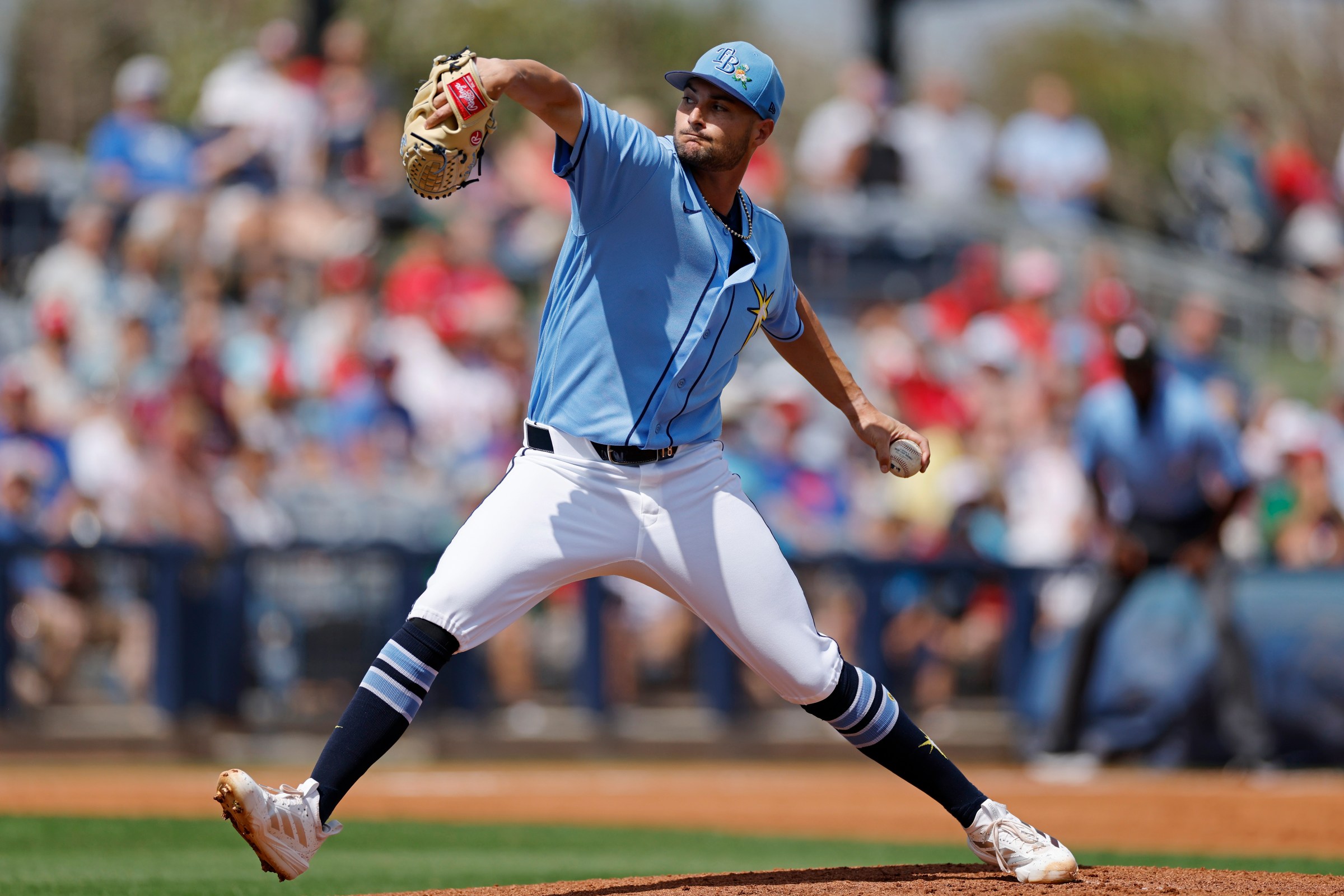 PORT CHARLOTTE, FL - MARCH 03: Shane McClanahan (18) of the Tampa Bay Rays delivers a pitch during a spring training game against the Philadelphia Phillies on March 03, 2026 at Charlotte Sports Park in Port Charlotte, Florida. (Photo by Joe Robbins/Icon Sportswire via Getty Images)