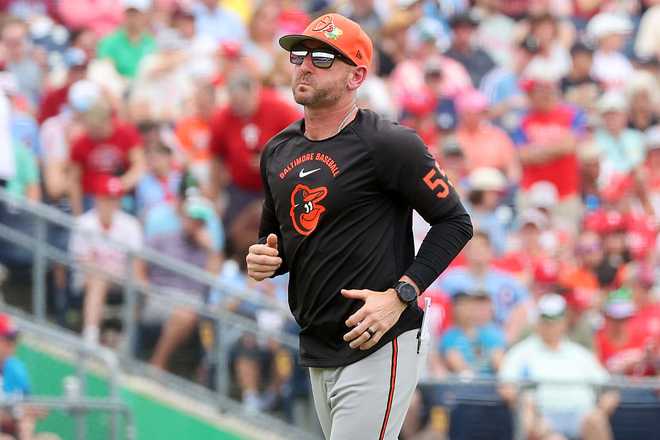 Baltimore Orioles Manager Craig Albernaz CLEARWATER, FL - MARCH 13: Baltimore Orioles Manager Craig Albernaz (55) trots back to the dugout during the spring training game between the New York Yankees and the Philadelphia Phillies on March 13, 2026 at BayCare Ballpark in Clearwater, Florida. (Photo by Cliff Welch/Icon Sportswire via Getty Images)
