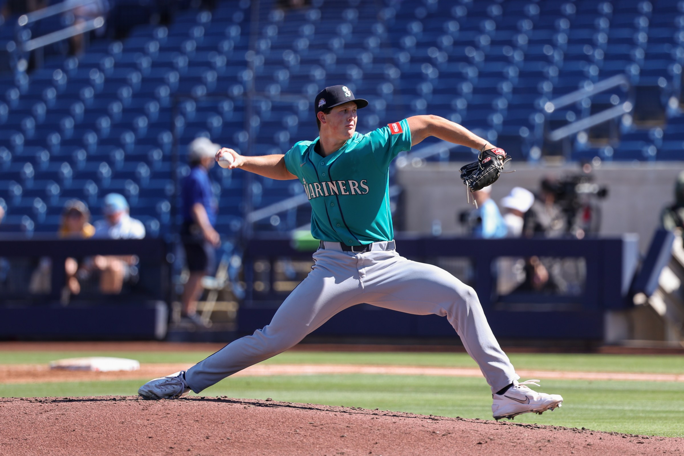 PHOENIX , AZ - MARCH 20: Ryan Sloan #97 of the Seattle Mariners pitches during the game between the Seattle Mariners and the Milwaukee Brewers at American Family Fields of Phoenix on Friday, March 20, 2026 in Phoenix , Arizona. (Photo by Aryanna Frank/MLB Photos via Getty Images)