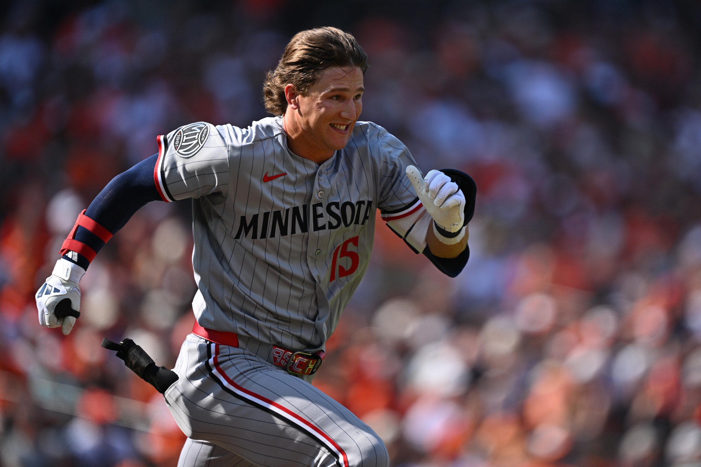 Keaschall legs one out. (Photo by Jamie Sabau/Getty Images)