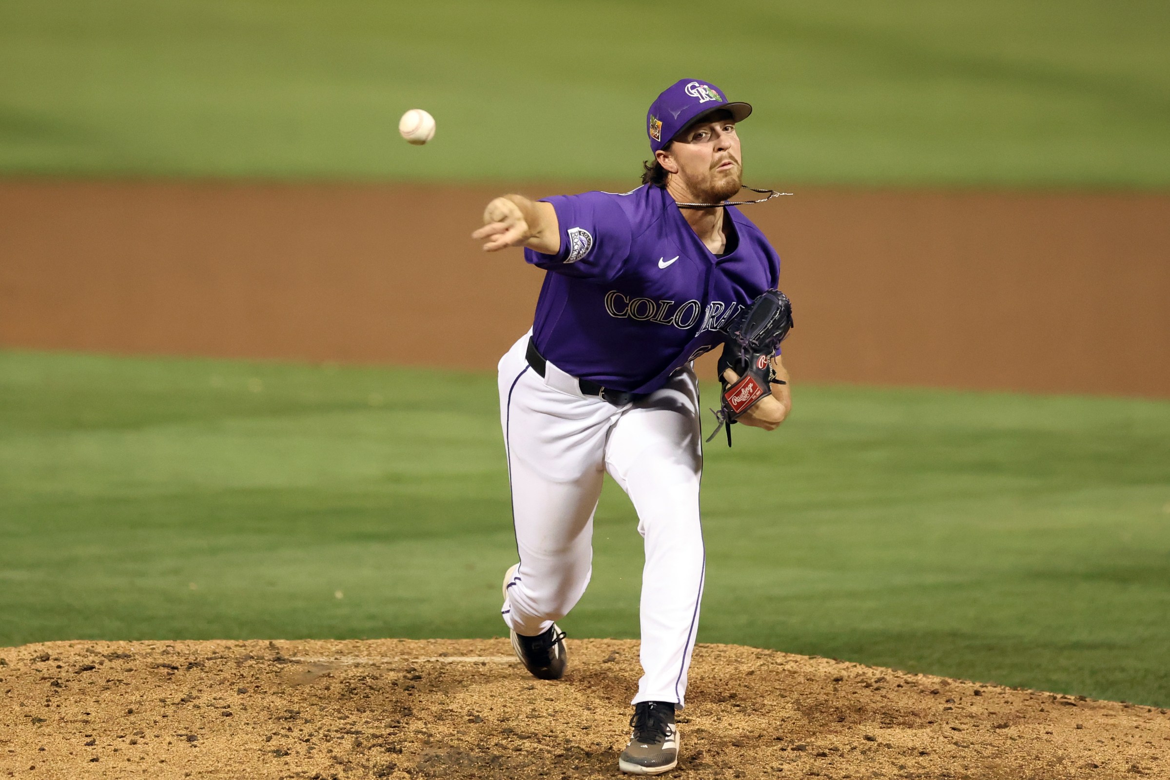 SCOTTSDALE, ARIZONA - MARCH 23: Pitcher Chase Dollander #32 of the Colorado Rockies pitches against the Detroit Tigers during the sixth inning of a spring training game at Salt River Fields at Talking Stick on March 23, 2026 in Scottsdale, Arizona. (Photo by Chris Coduto/Getty Images)