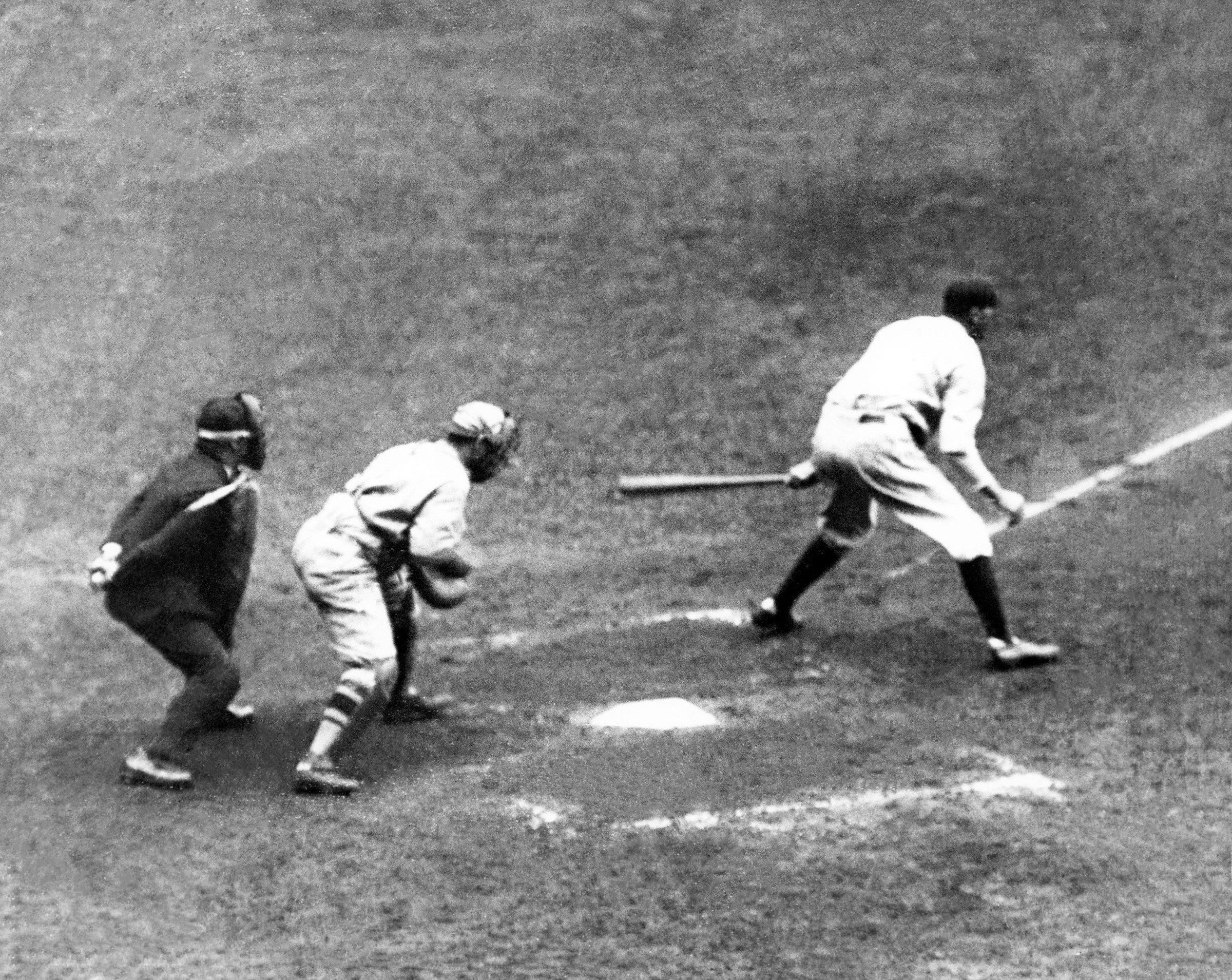 BRONX, NY - OCTOBER 10: Tony Lazzeri of the New York Yankees strikes out swinging as catcher Bob O’Farrell of the St. Louis Cardinals and umpire George Hildebrand look on during Game 7 of the 1926 World Series on October 10, 1926 at Yankee Stadium in the Bronx, New York. (Photo by Bruce Bennett Studios via Getty Images Studios/Getty Images)