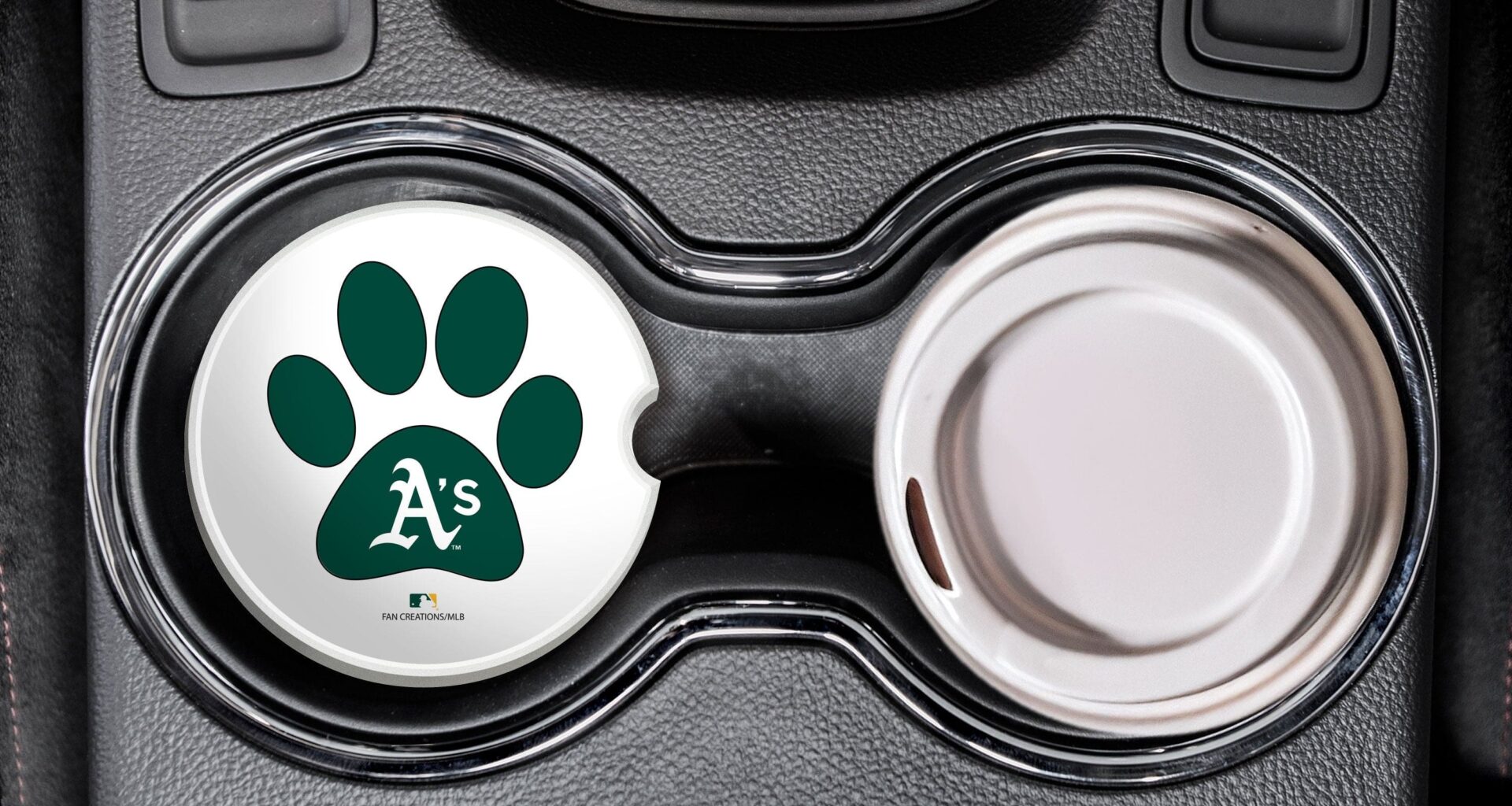 fan creations MLB Oakland Athletics Themed Ceramic Car Coaster -2.5" Bigfoot Carrying Team Flag Design - 2 Pack