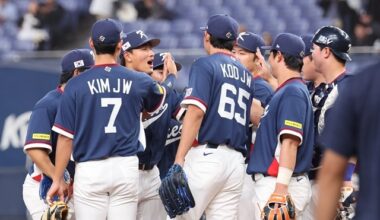 The World Baseball Classic warm-up match between the Korean national team and the Orix Buffaloes of the Japanese professional baseball league took place at the Kyocera Dome in Osaka, Japan on the 3rd. In the top of the second inning, Korean Kim Do-young is celebrating after hitting a three-run home run with two outs and runners on the first and third bases. Photo = Yonhap News