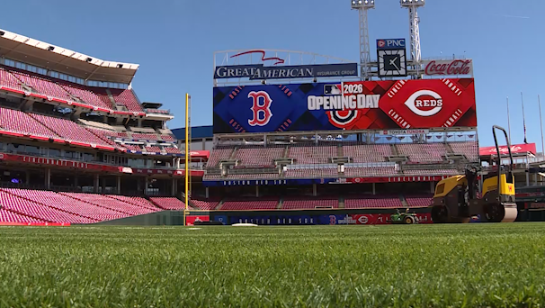 Grounds crews prepare Great American Ball Park for Opening Day