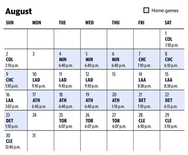 Royals schedule for the month of August 2026