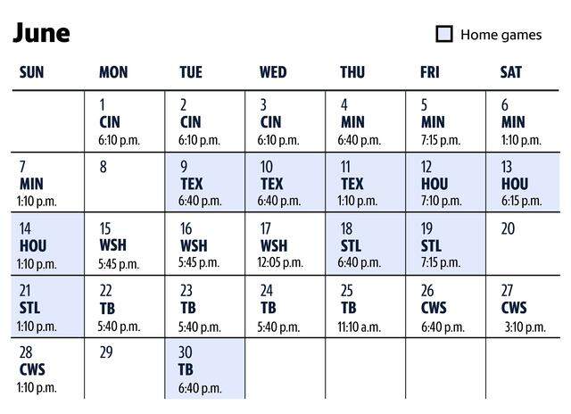 Royals schedule for the month of June 2026
