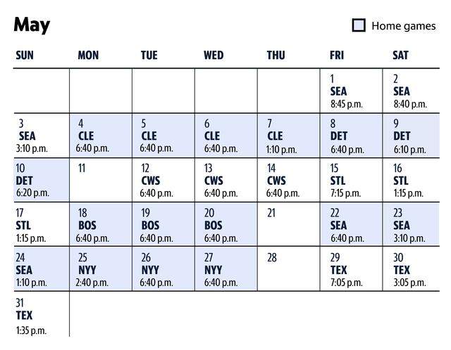 Royals schedule for the month of May 2026