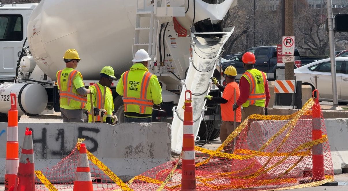 Sinkhole being repaired by Busch Stadium. (Spectrum News)