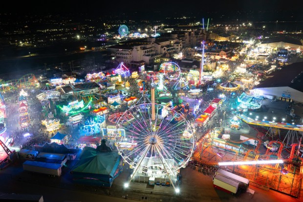 An aerial view of the 2024 San Diego County Fair at the Del Mar Fairgrounds. The fair runs June 11 through July 6, 2025, with a "Summer Pet-Tactular" theme. (Nelvin C. Cepeda / The San Diego Union-Tribune)
